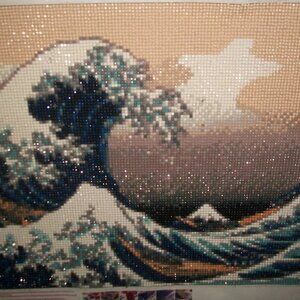 New Handmade Finished Beaded-Needlepoint Tapestry of Japanese Print